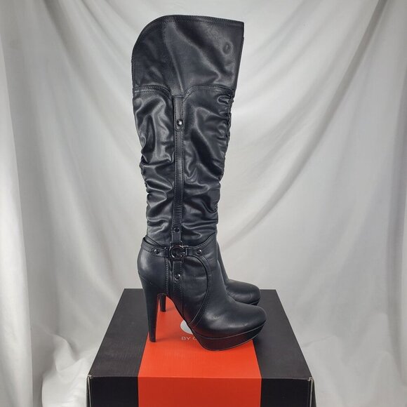 G By Guess Darrlin Women's Black Leather Knee High Boots Side Zip Size 7.5 M - Picture 1 of 10